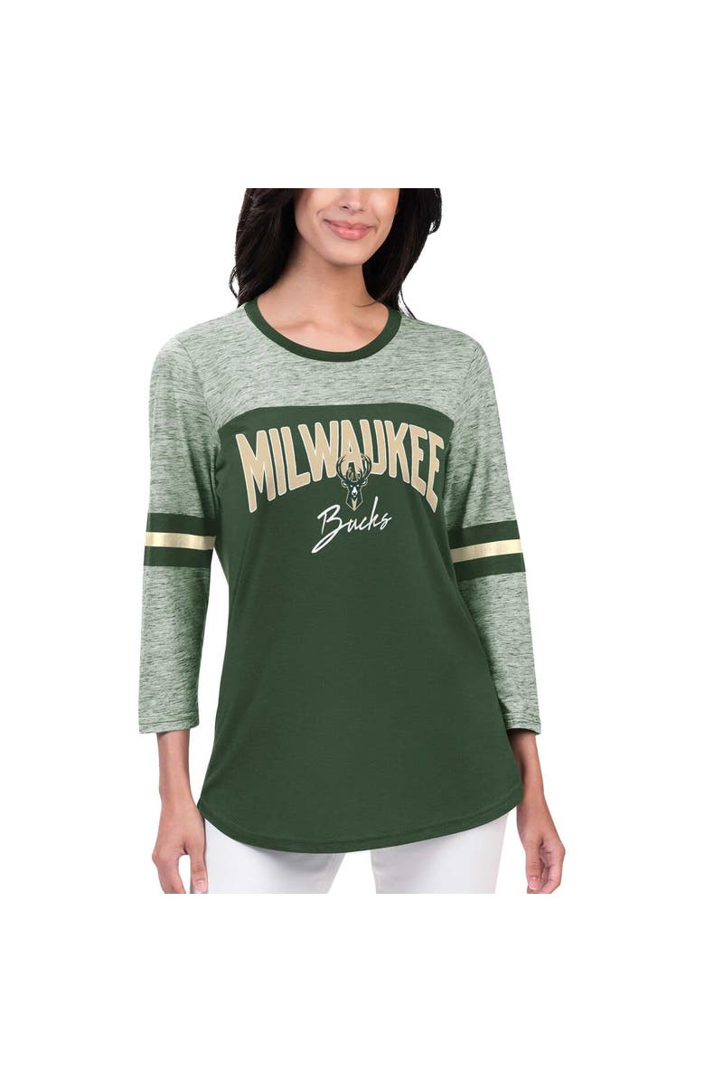 G-III 4HER BY CARL BANKS Women's G-III 4Her by Carl Banks Hunter Green Milwaukee Bucks Play the Game 3/4-Sleeve T-Shirt, Alternate, color, Hunter Green