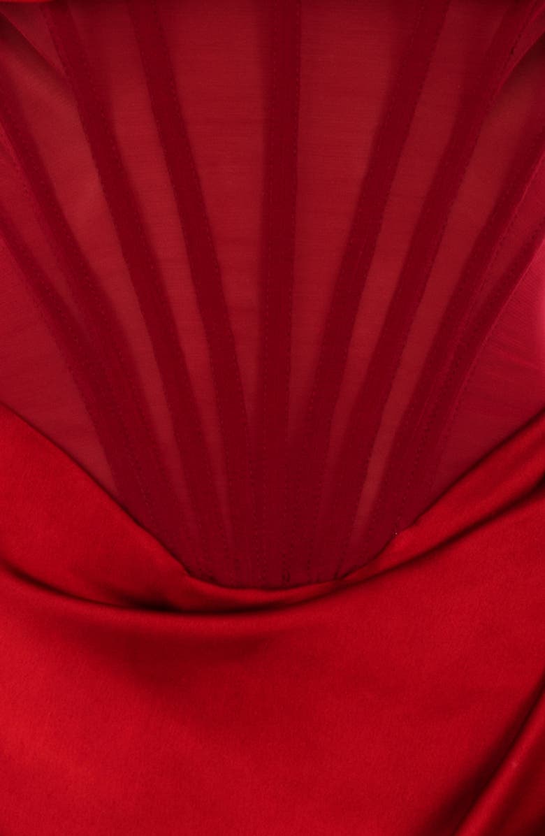 HOUSE OF CB Lulu Corset One-Shoulder Satin Midi Dress, Alternate, color, Red