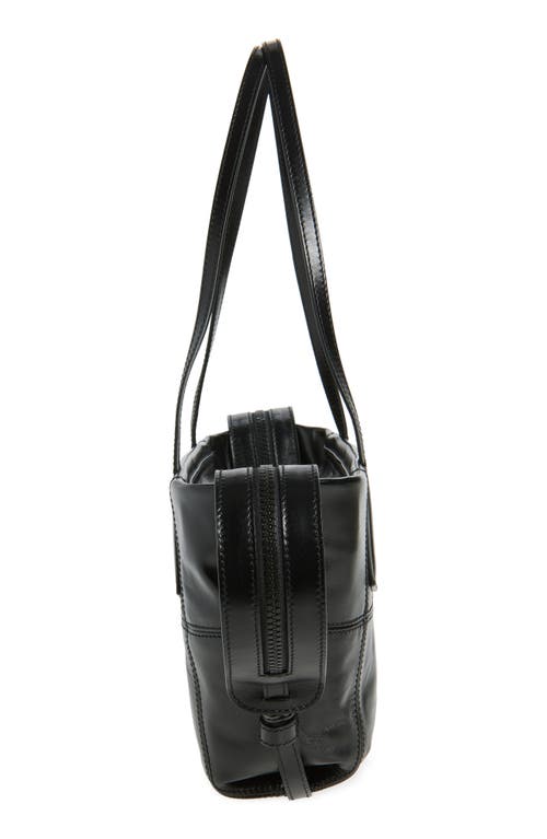 Balmain Small Track Shiny Leather Tote In Black