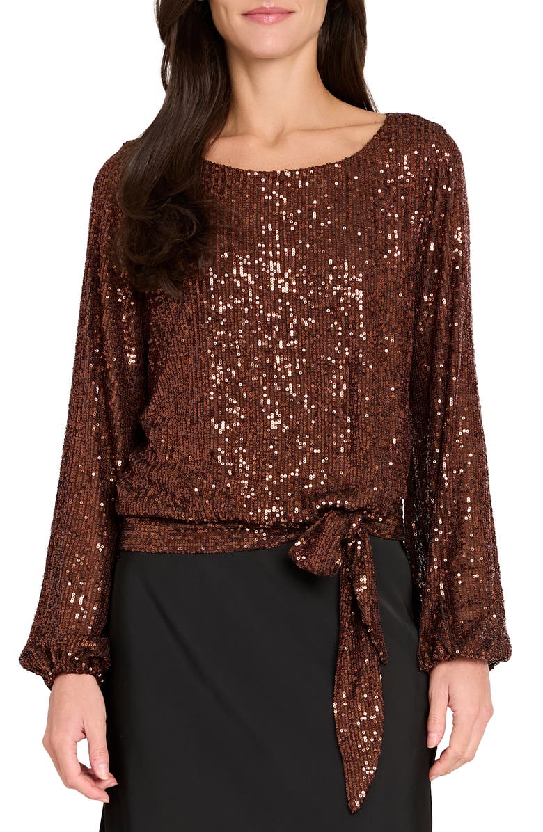 Tahari ASL Sequin Top, Main, color, Chocolate