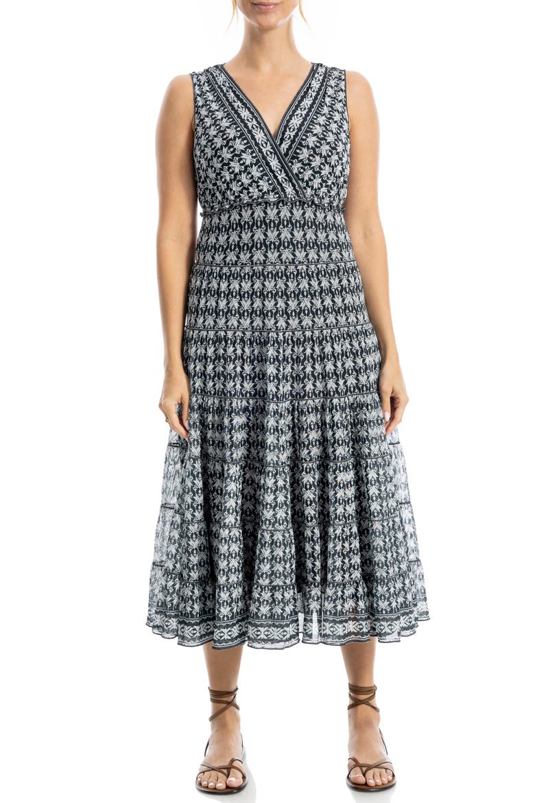 V-Neck Sleeveless Mesh Midi Dress, Main, color, BLACK/ CREAM FIRELILLY GEO
