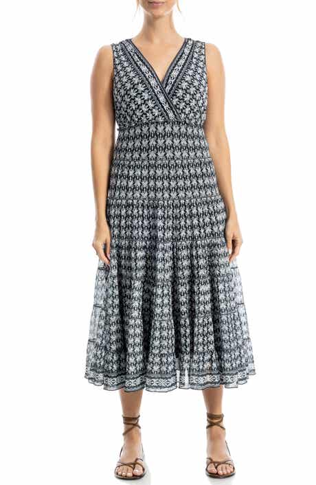 MAX STUDIO V-Neck Sleeveless Mesh Midi Dress