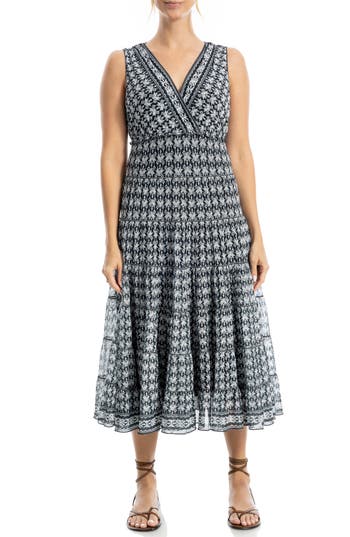 Max Studio V-neck Sleeveless Mesh Midi Dress In Gray