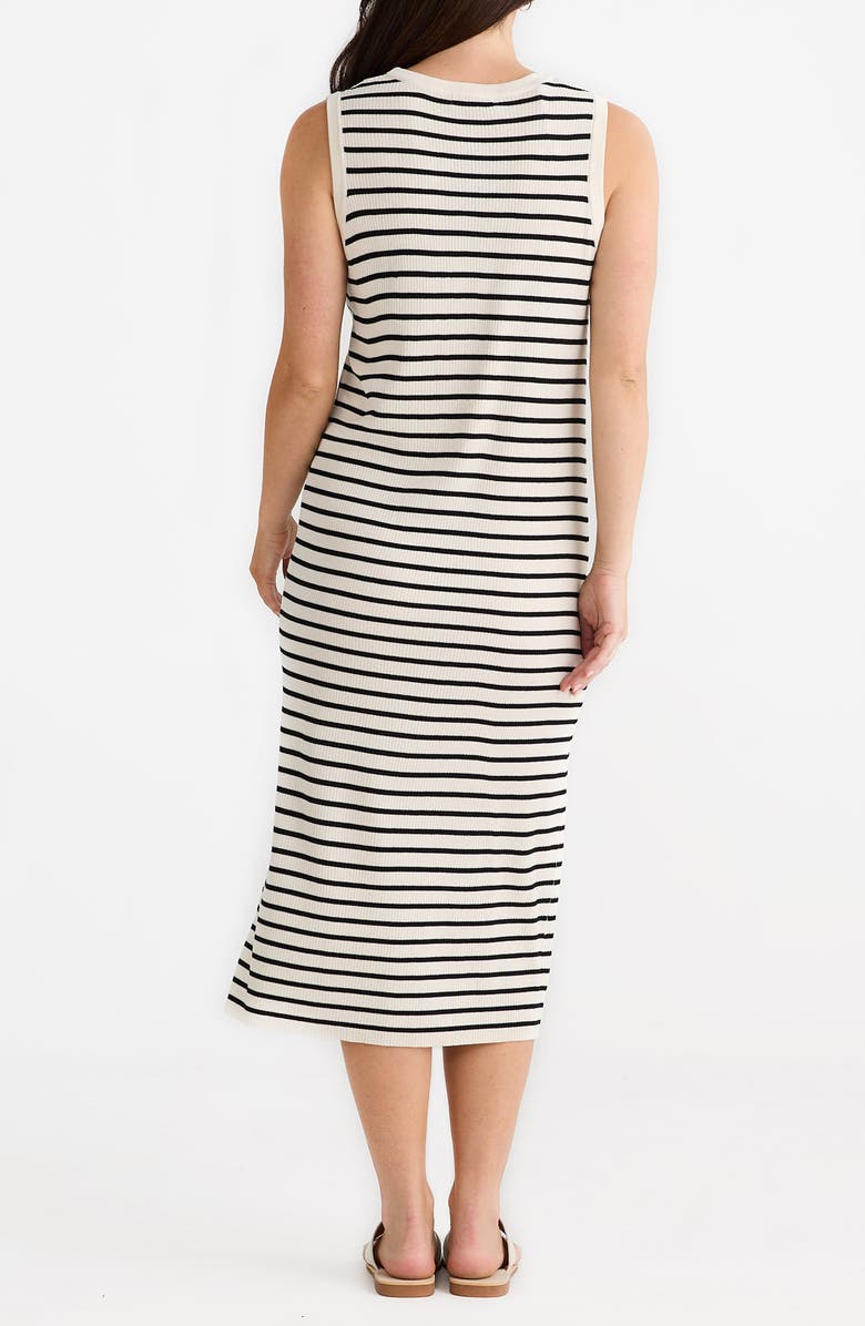 Brave+True Squad Stripe Sleeveless Rib Midi Dress, Alternate, color, Ecru/ Black Stripe