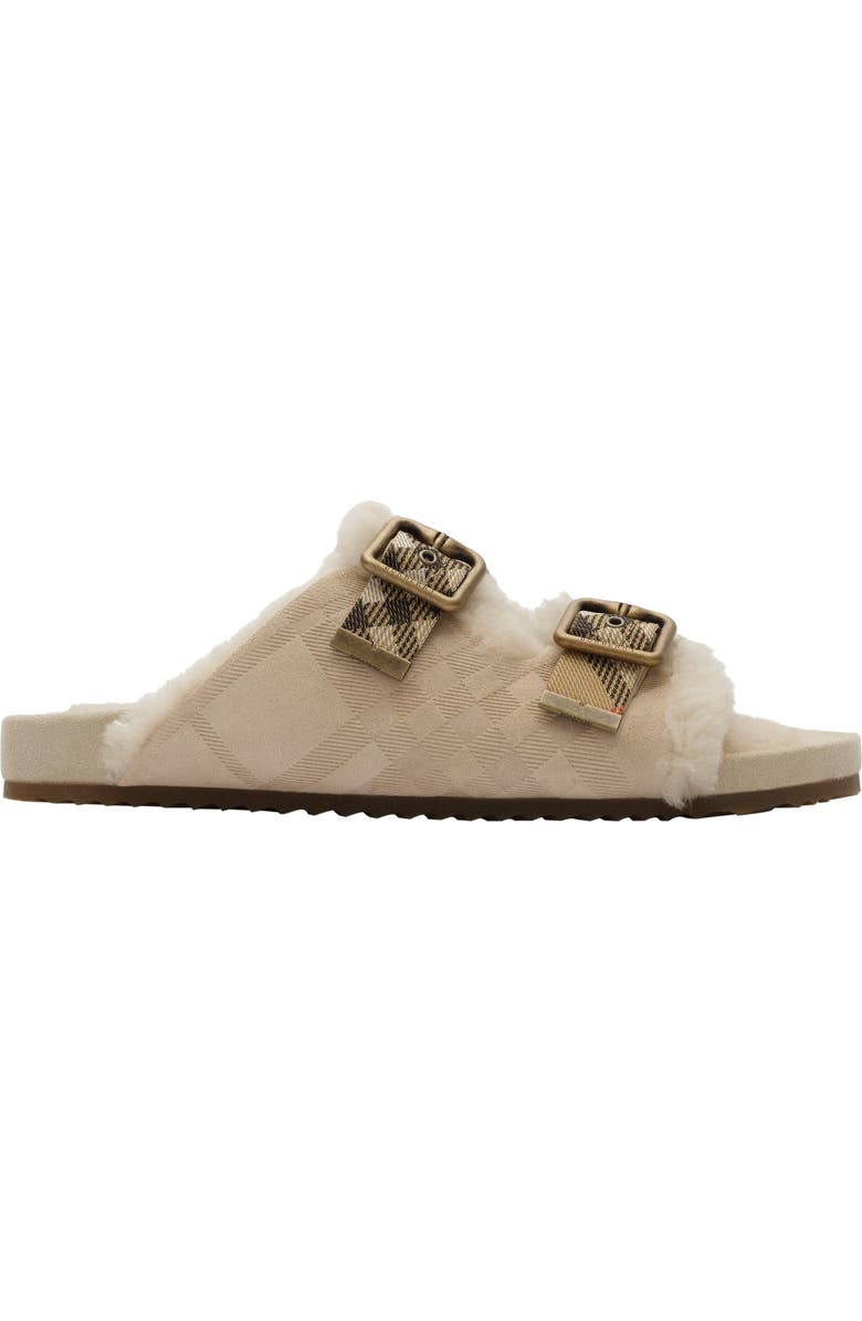 Burberry Check Shearling Urchin Sandals, Main, color, Blonde Beige