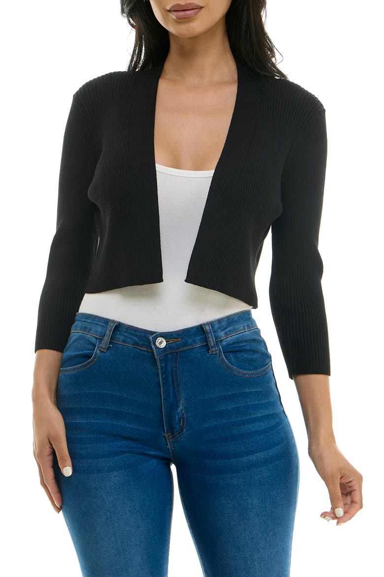 Ribbed Bolero Cardigan, Main, color, BLACK
