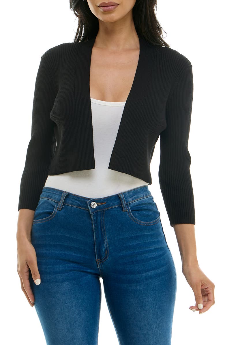 Nina Leonard Ribbed Bolero Cardigan, Main, color,