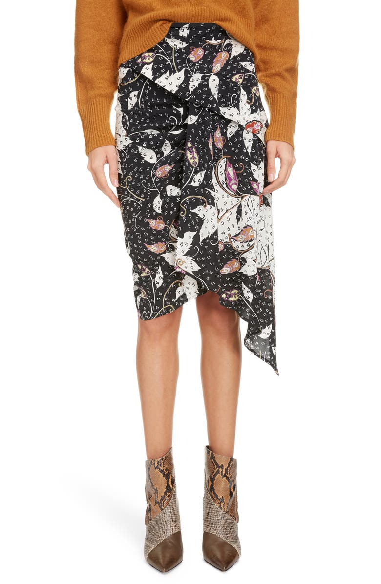 Isabel Marant Floral Print Drape Detail Stretch Silk Skirt, Main, color,