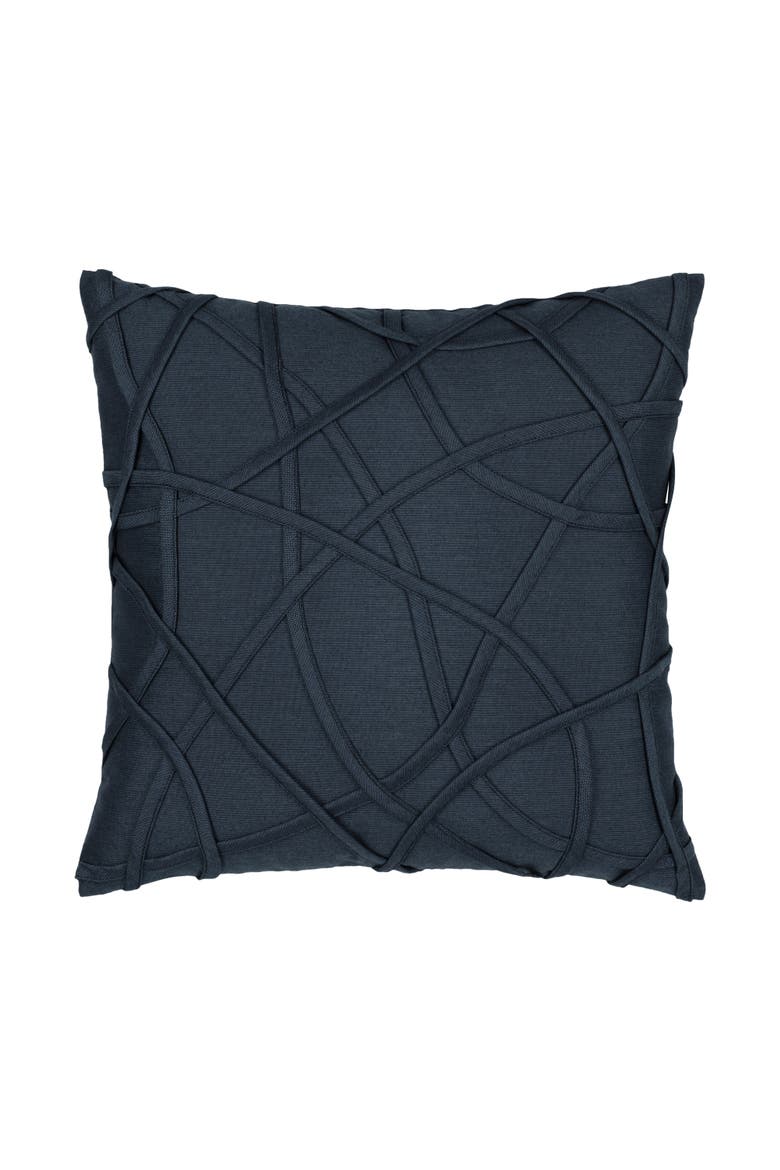 Illusion Handmade dimensional applique Indoor & Outdoor Woven Accent Pillow, Main, color, Indigo
