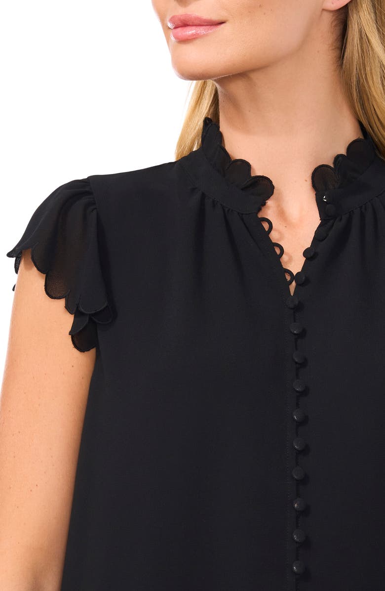CeCe Scallop Trim Button-Up Top, Alternate, color,