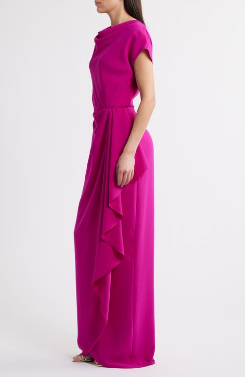 Shop Amsale Cowl Neck Ruffle Dress In Fuchsia