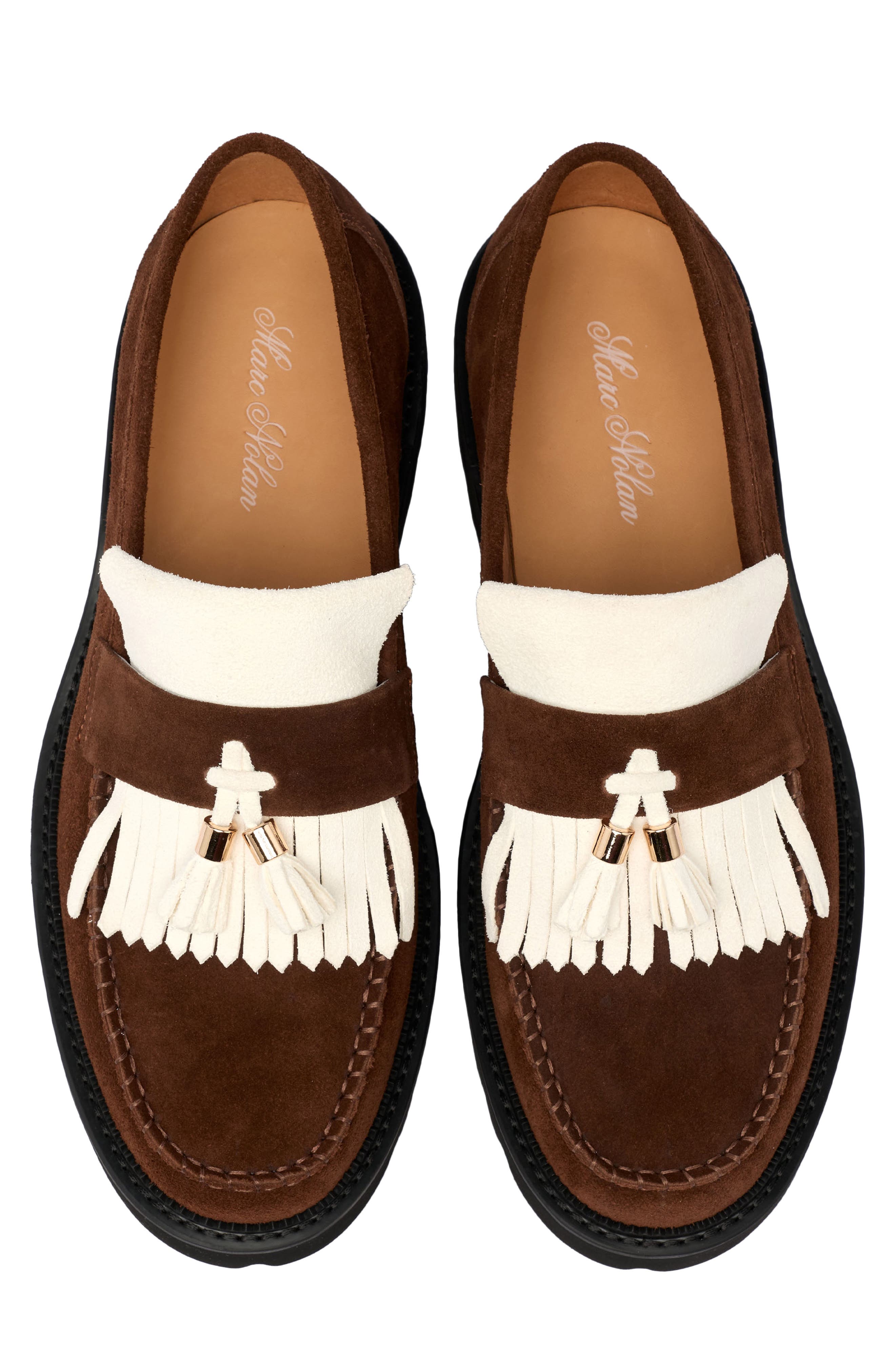 Journey Leather Tassel Loafer, Alternate, color, BROWN/ WHITE