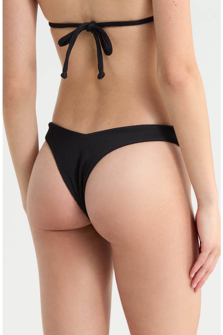 Y-Cut Thong Bikini Bottoms, Alternate, color, PITCH BLACK