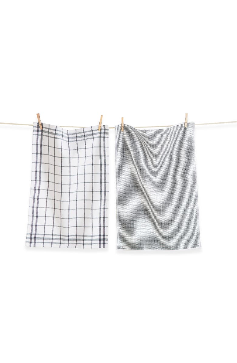 tag Classic Dark Green Cotton Dishtowel Set of 2 Checked Solid, Main, color, Green