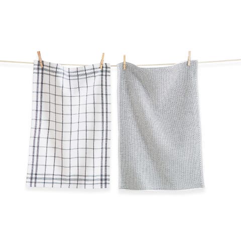 Classic Dark Green Cotton Dishtowel Set of 2 Checked Solid