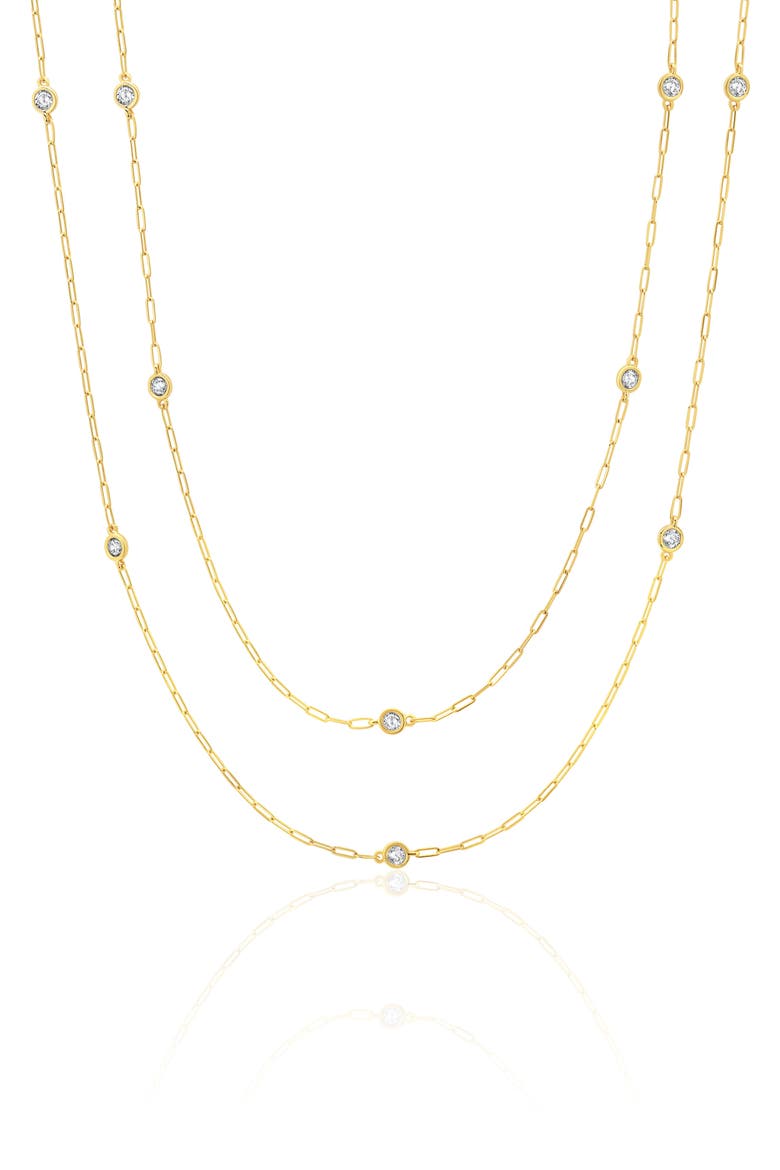 Aura Cubic Zirconia Station Necklace, Main, color, 18KYG/ CLEAR STONE