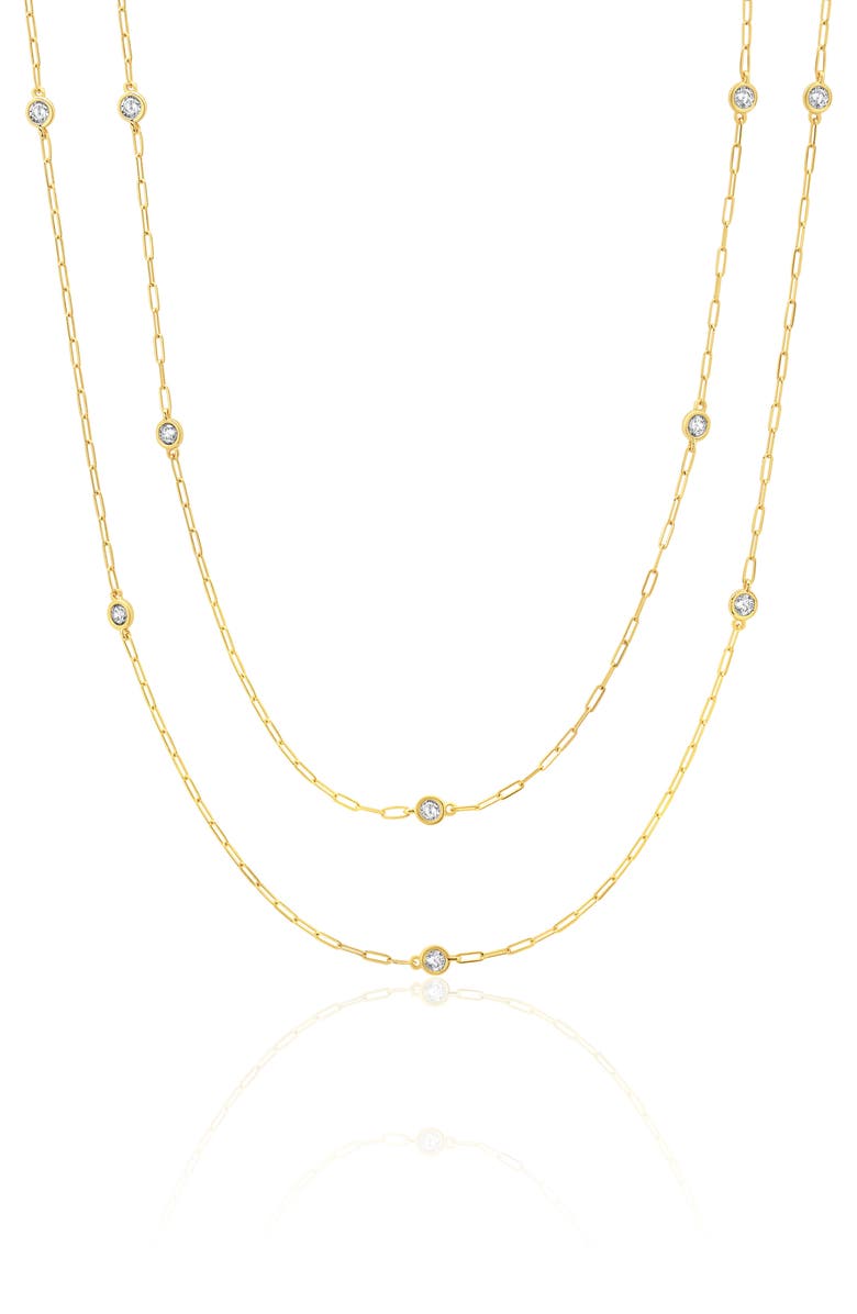 Crislu Aura Cubic Zirconia Station Necklace, Main, color, 18Kyg/ Clear Stone