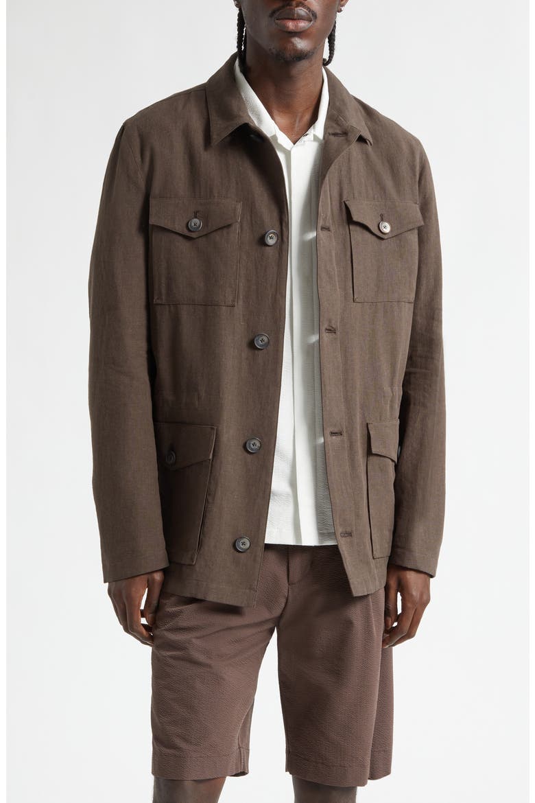 Linen & Cotton Poplin Field Jacket, Main, color, CHOCOLATE