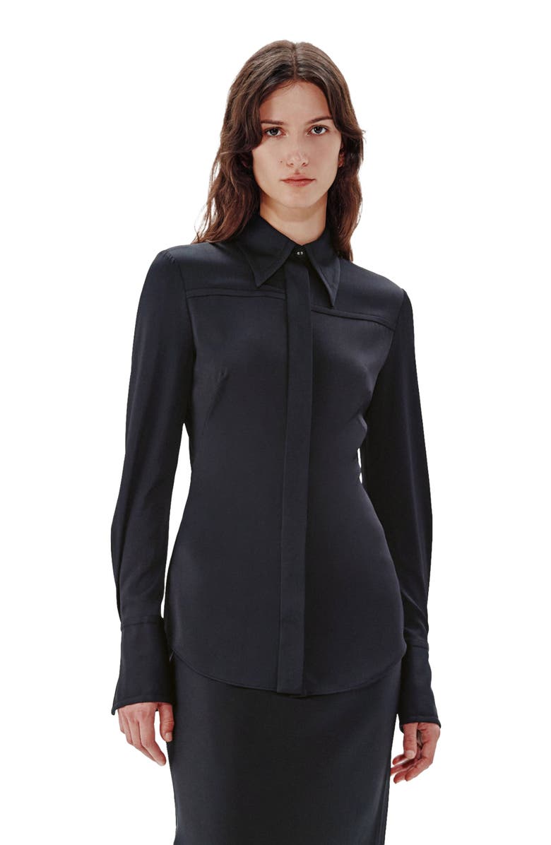 Another Tomorrow Bias Seamed Shirt, Main, color, Black
