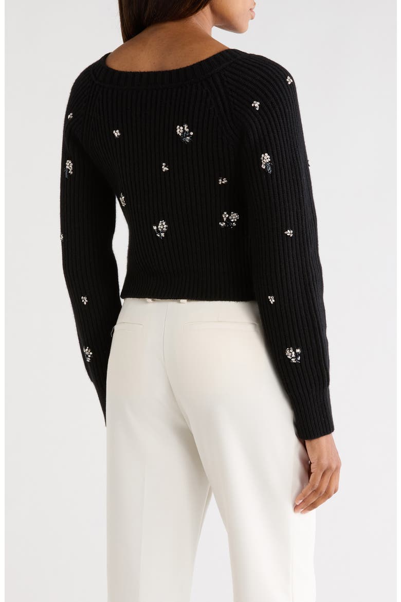 Novah Embellished Rib Cardigan, Alternate, color, BLACK