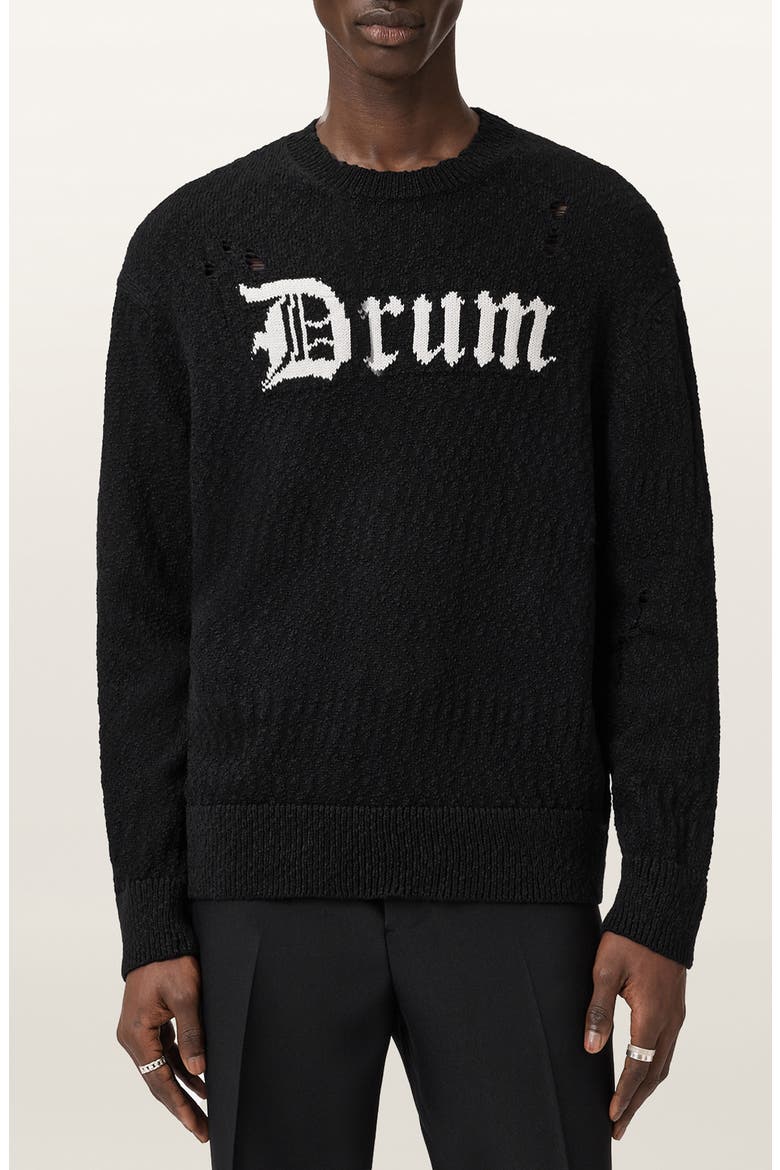 Drum Roll Intarsia Cotton Crewneck Sweater, Main, color, BLACK/ CHALK WHITE