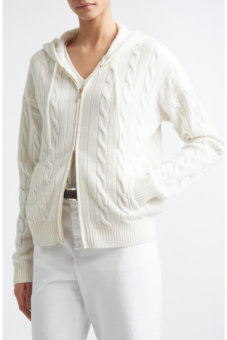 Cable Knit Cashmere Full Zip Sweater, Alternate, color, 01 WHITE