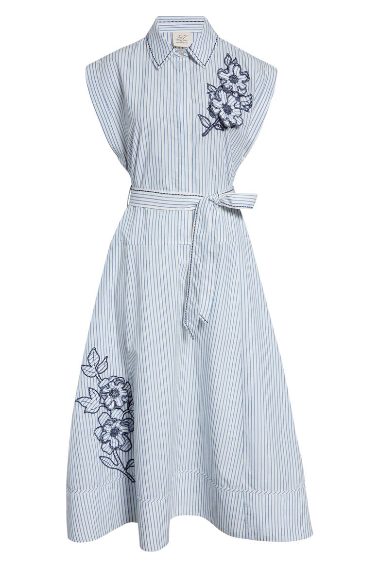 Callie Floral Appliqué Stripe Midi Shirtdress, Alternate, color, WHITE MULTI