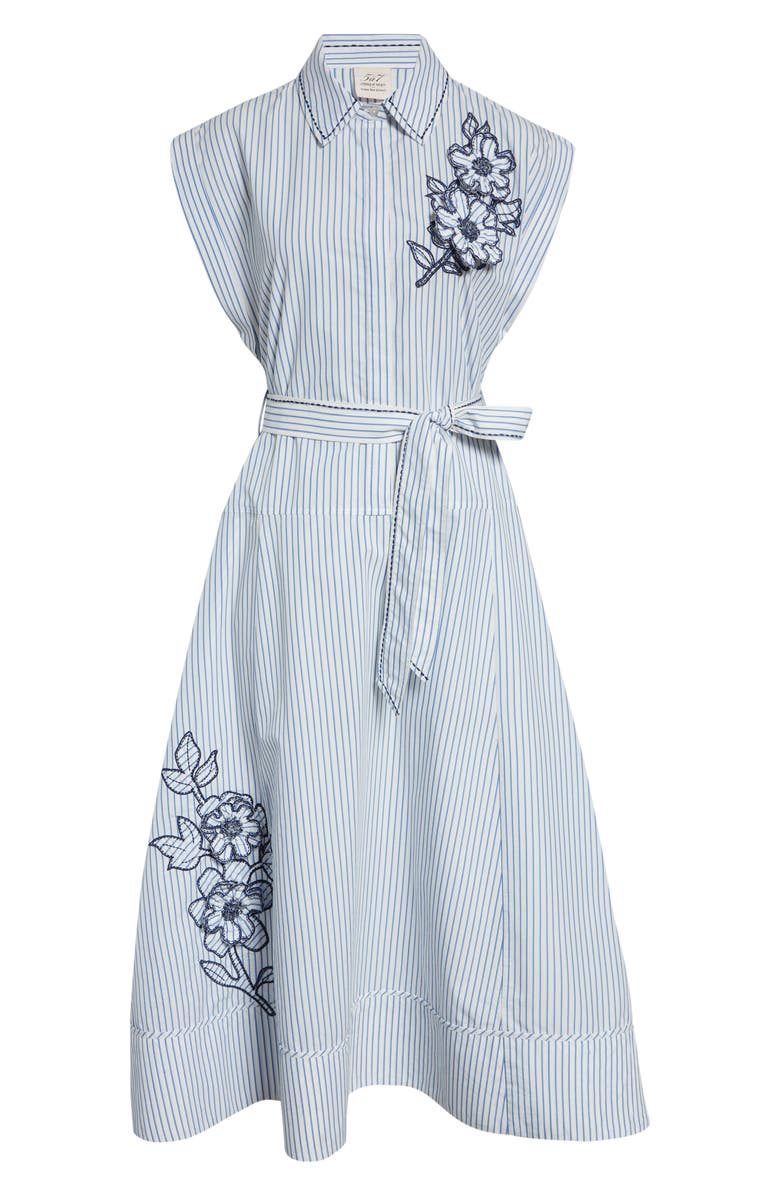 Cinq à Sept Callie Floral Appliqué Stripe Midi Shirtdress, Alternate, color, White Multi