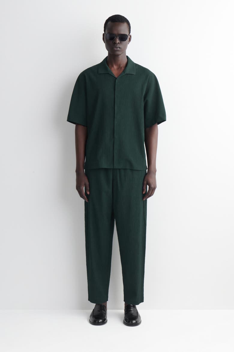Crinkled-Cotton Shirt, Alternate, color, DARK GREEN