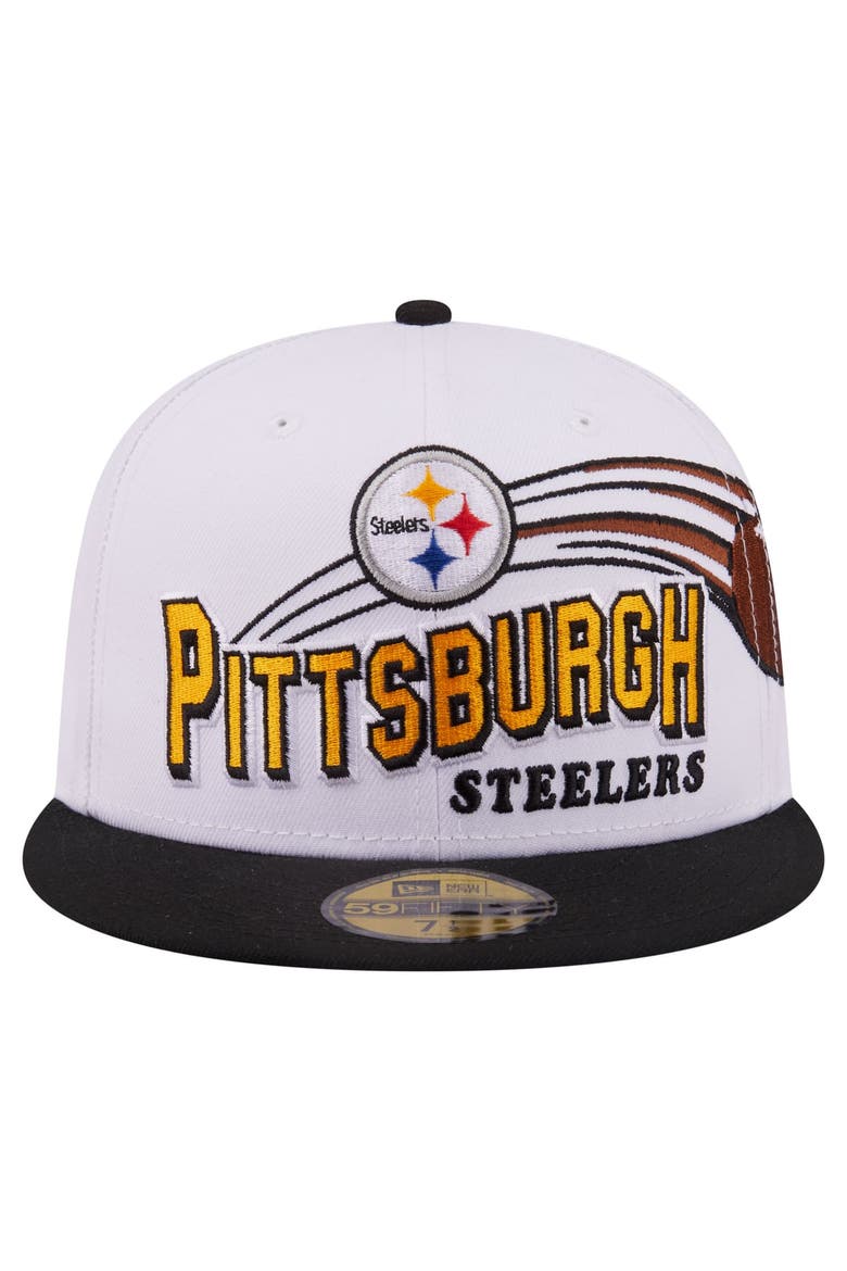 Men's New Era White/Black Pittsburgh Steelers Retro Swoop 59FIFTY Fitted Hat, Alternate, color, White