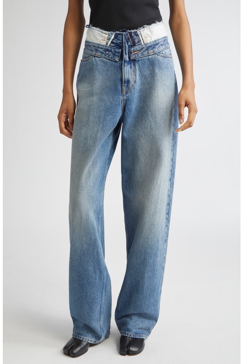 Released Waistband Straight Leg Jeans, Main, color, LIGHT BLUE