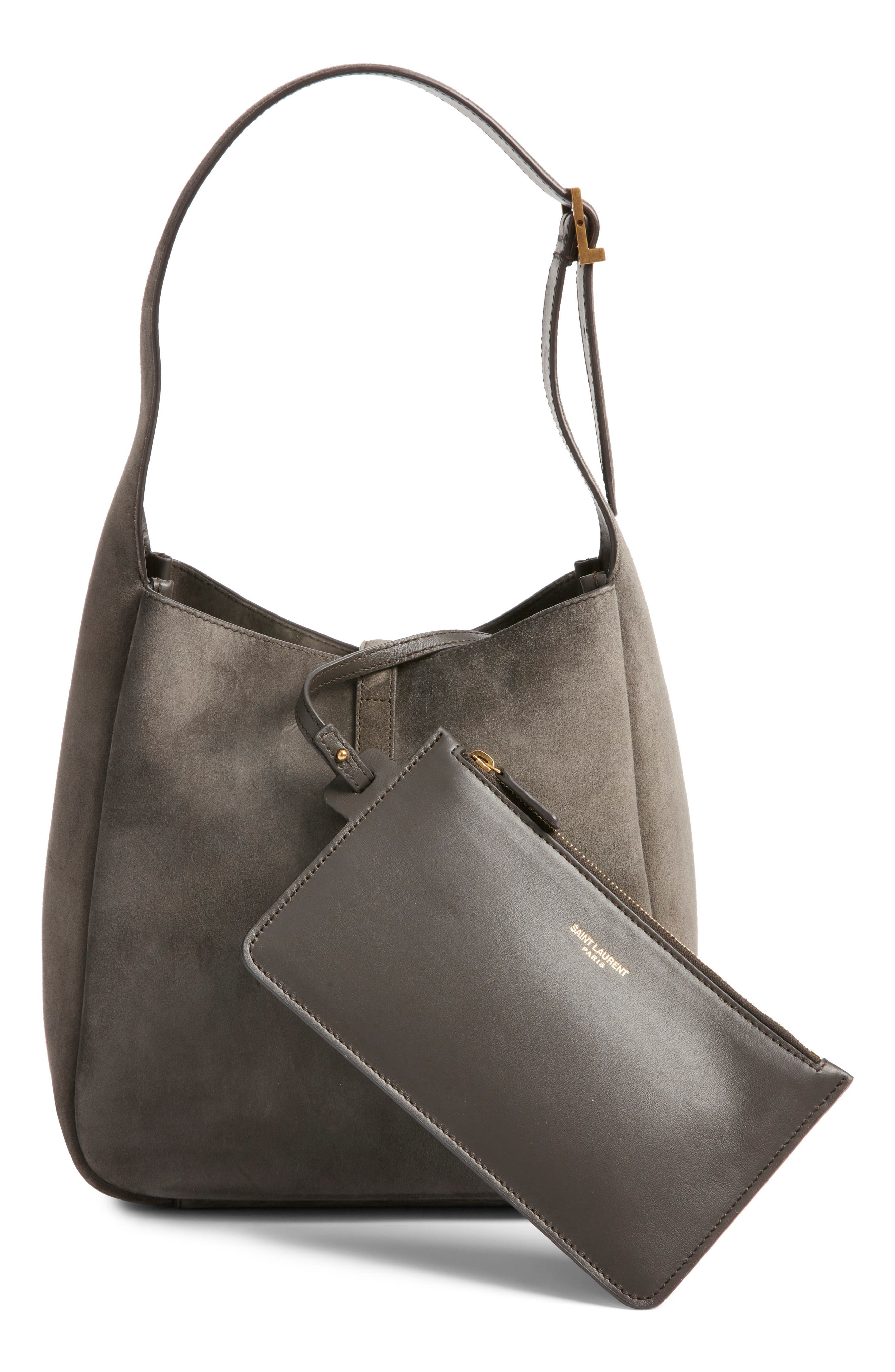 Saint Laurent Small Le 5 À 7 Suede Shoulder Bag, Alternate, color, Urban Grey