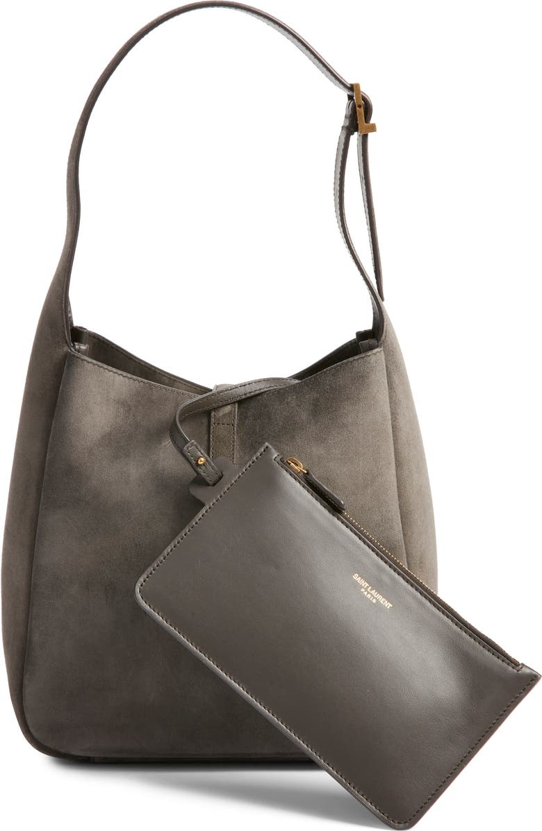 Saint Laurent Small Le 5 À 7 Suede Shoulder Bag, Alternate, color, Urban Grey