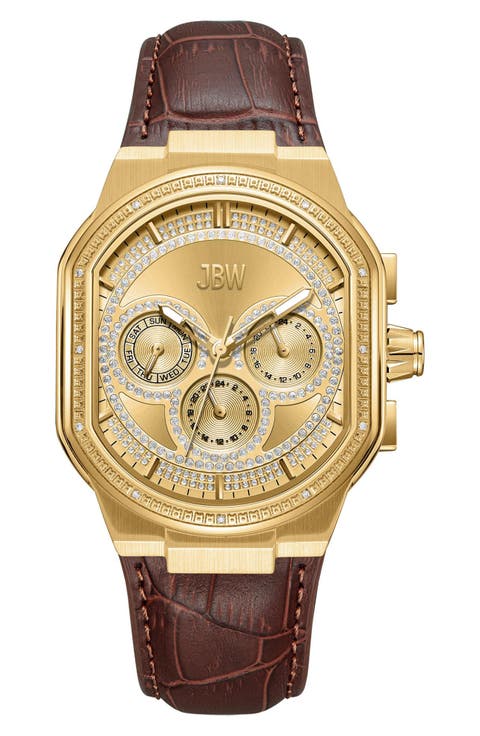 Orion Diamond Leather Strap Watch, 39mm