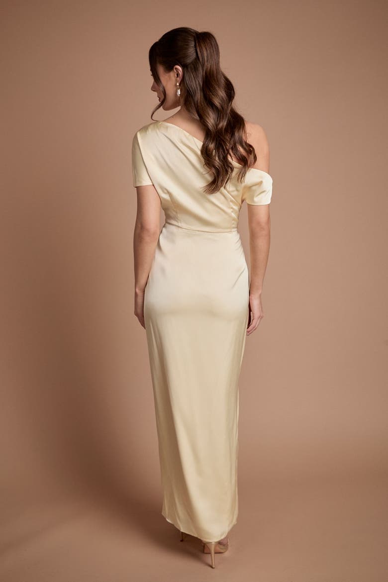 Off Shoulder Satin Maxi Dress, Alternate, color, Lemon