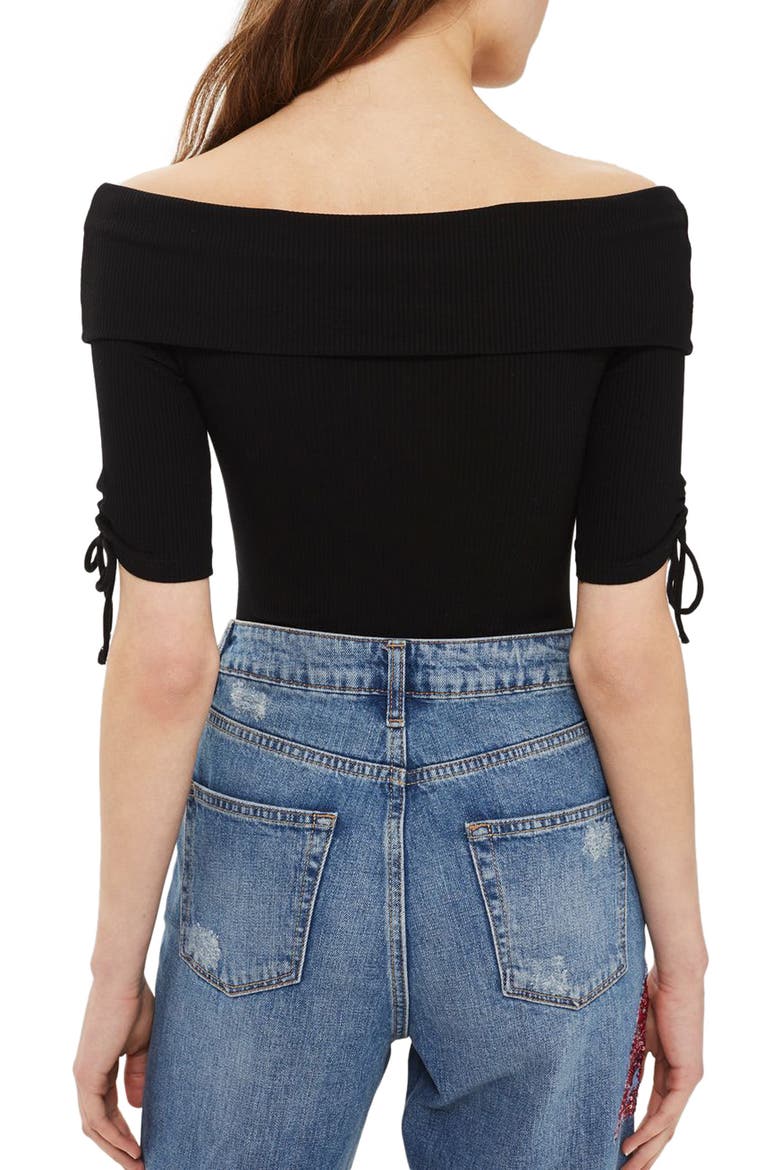 Bardot Tie Detail Bodysuit, Alternate, color, BLACK