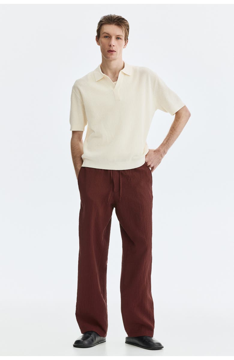 H&M Regular Fit Cable-knit Polo Shirt, Main, color, Cream