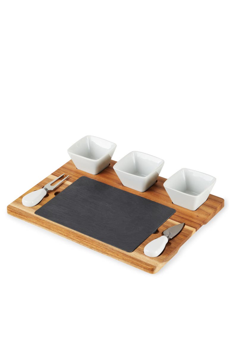 Acacia Wood & Slate Cheese Board Set with Ceramic Bowls, Alternate, color, Brown
