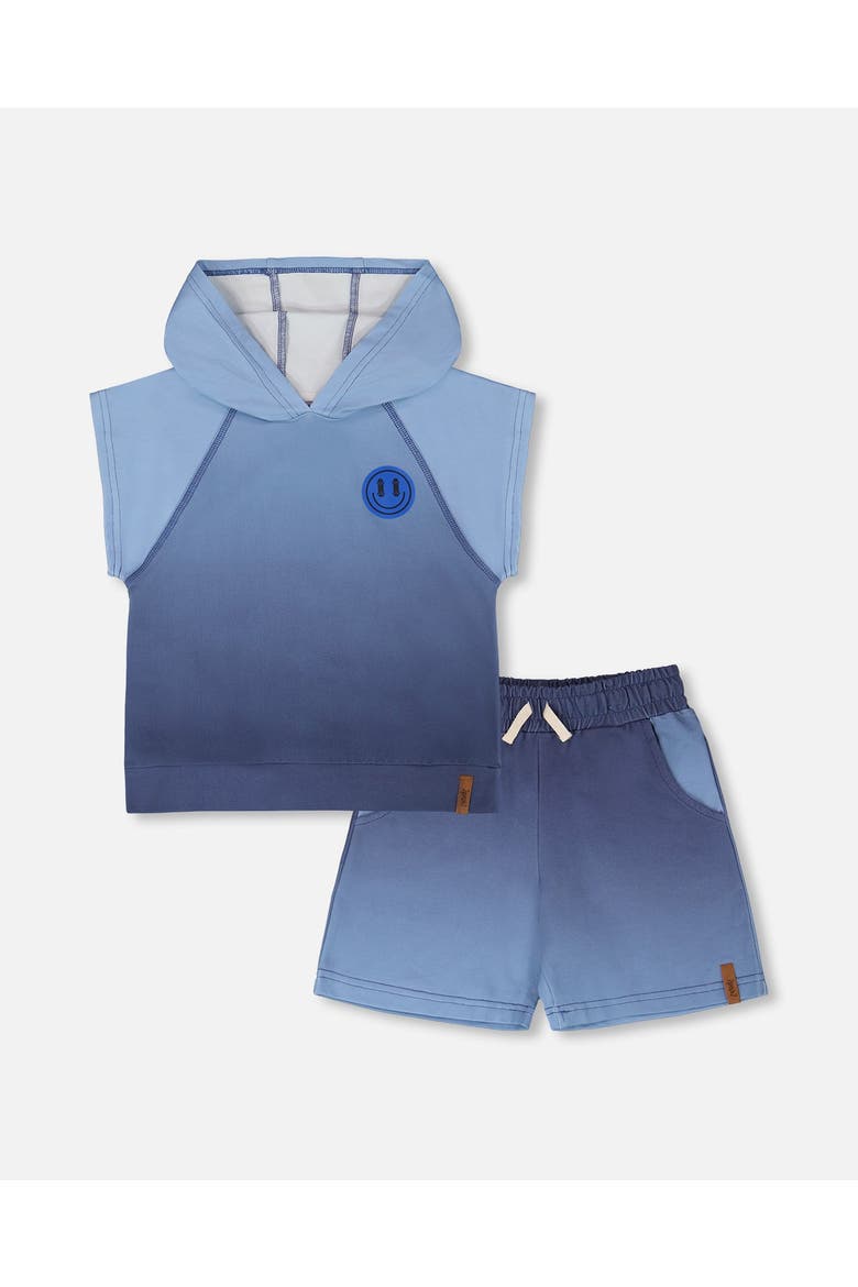 Sleeveless Gradient Hooded Top and Shorts Set, Main, color, Blue Gradient
