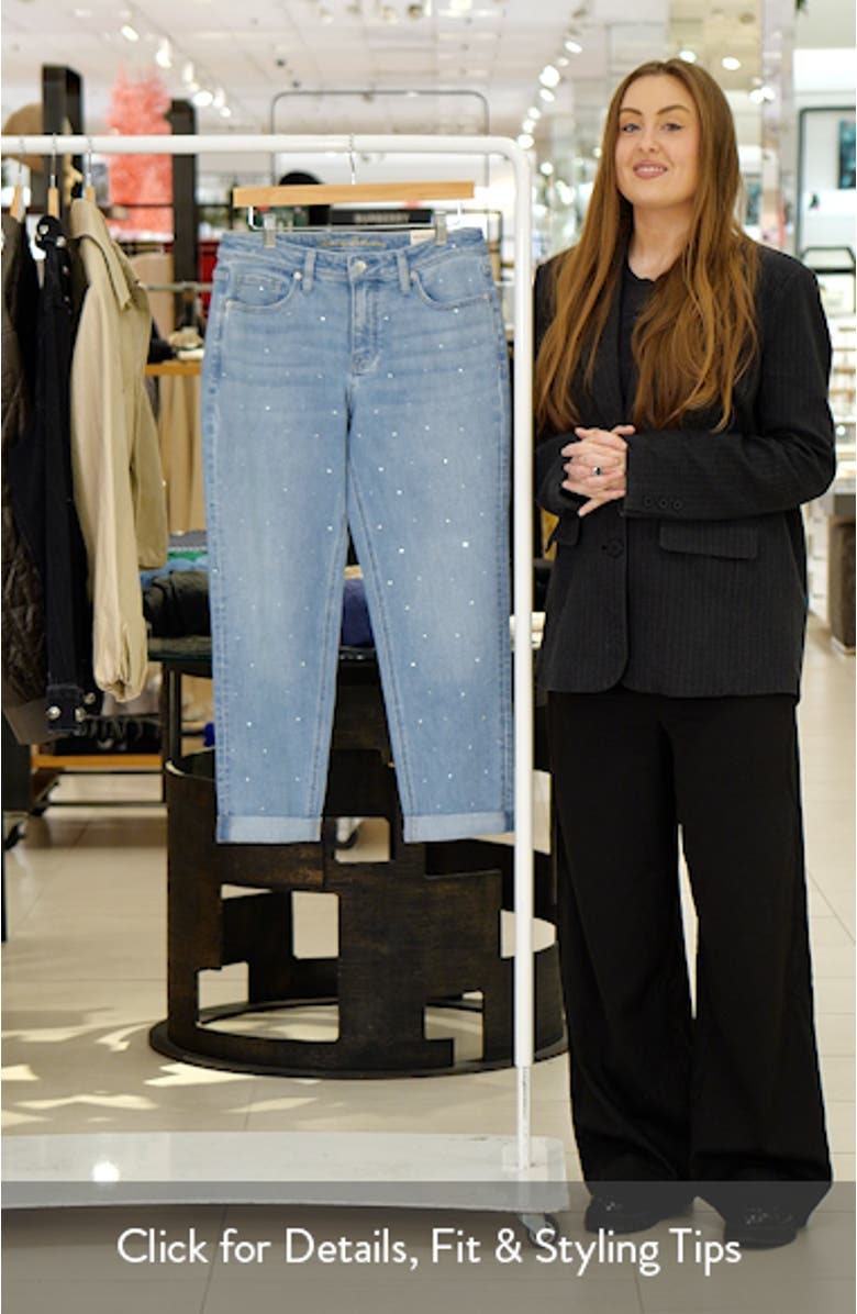 Sparkle Rhinestone Cuffed Ankle Slim Boyfriend Jeans, sales video thumbnail