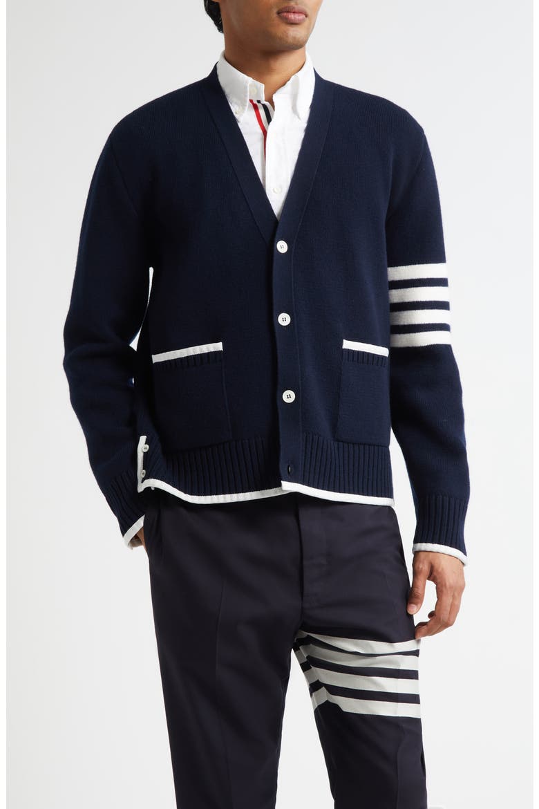 4-Bar Milano Stitch Virgin Wool Cardigan, Main, color, NAVY