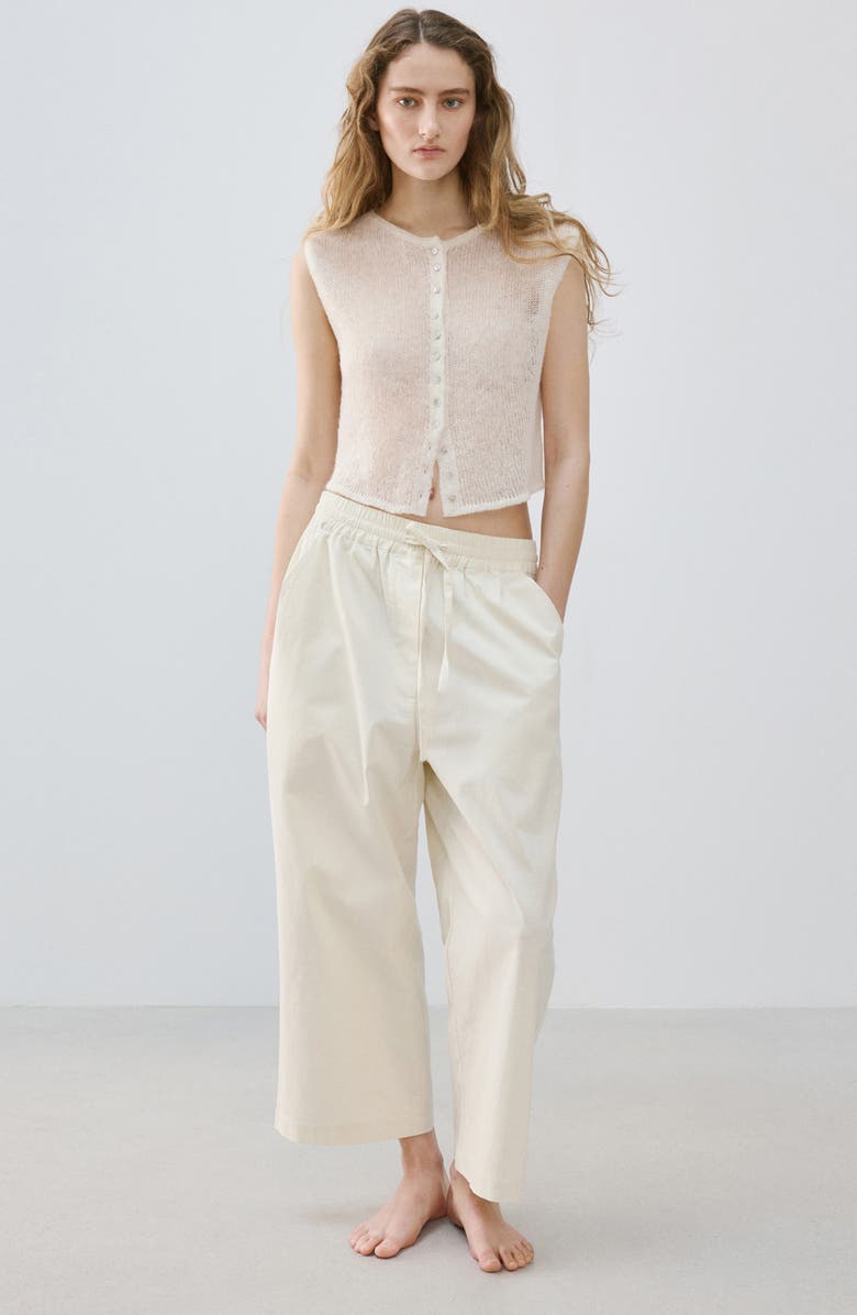 MANGO Pull-On Wide Leg Cotton Pajama Pants, Alternate, color, Ivory White