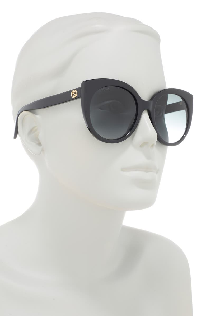 Gucci 55mm Gradient Cat Eye Sunglasses, Alternate, color, Black Black Grey