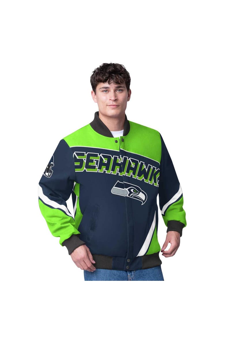 Men's G-III Extreme  College Navy Seattle Seahawks Maximum Racing Full-Snap Jacket, Main, color, College Navy