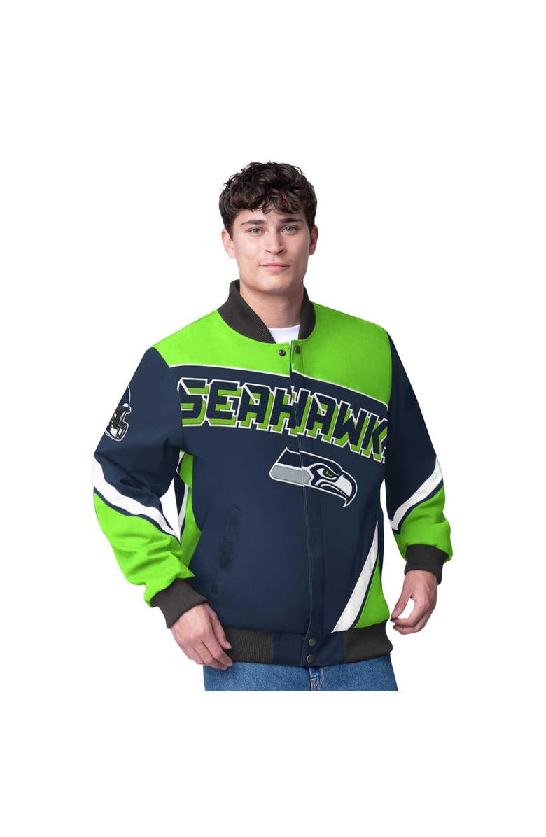 G-III Extreme Men's G-III Extreme  College Navy Seattle Seahawks Maximum Racing Full-Snap Jacket, Main, color, College Navy