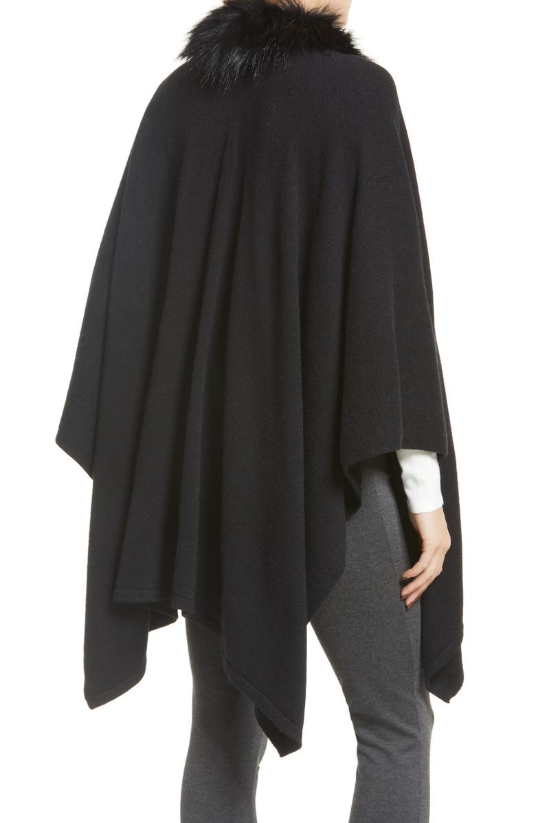 La Fiorentina Ruana with Faux Fur Trim, Alternate, color, Black