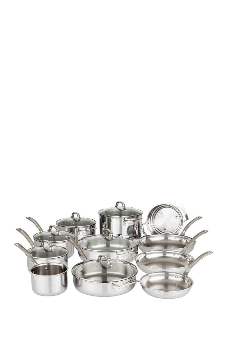 17-Piece 3-Ply Stainless Steel Cookware Set, Main, color, SILVER