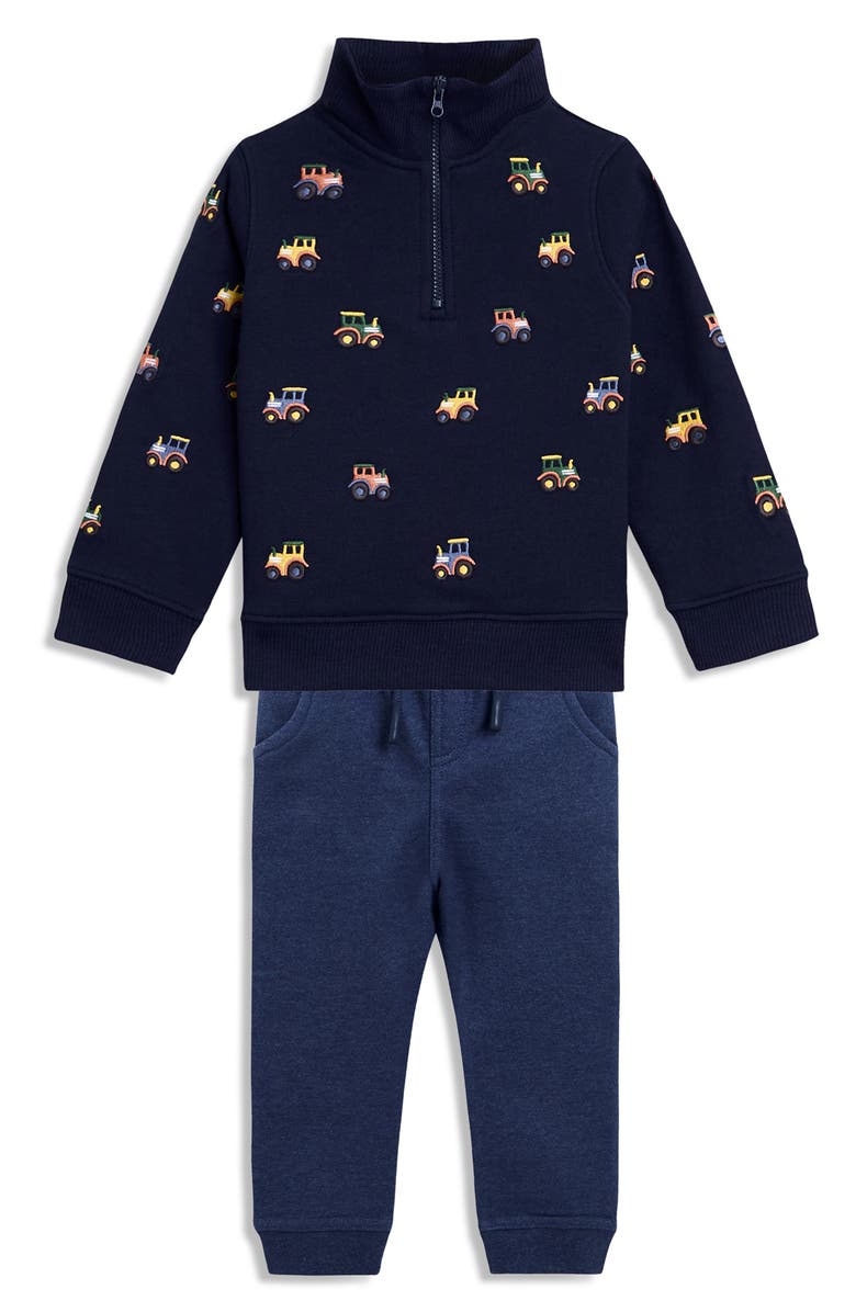 JOJO MAMAN BEBE Kid's Tractor Half Zip Cotton Sweatshirt & Joggers Set, Main, color, Navy