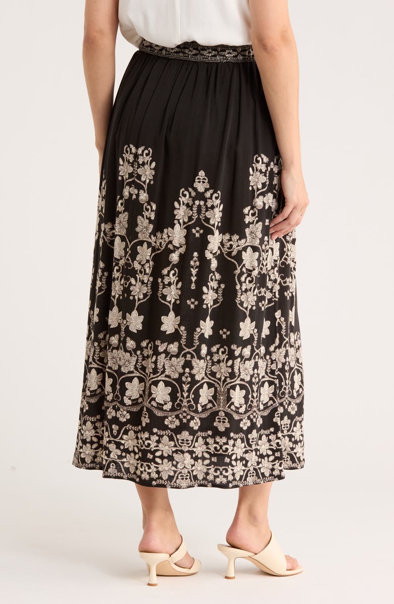 MAX STUDIO Floral Midi Skirt, Alternate, color, Black/ Cream Nordic Elegance
