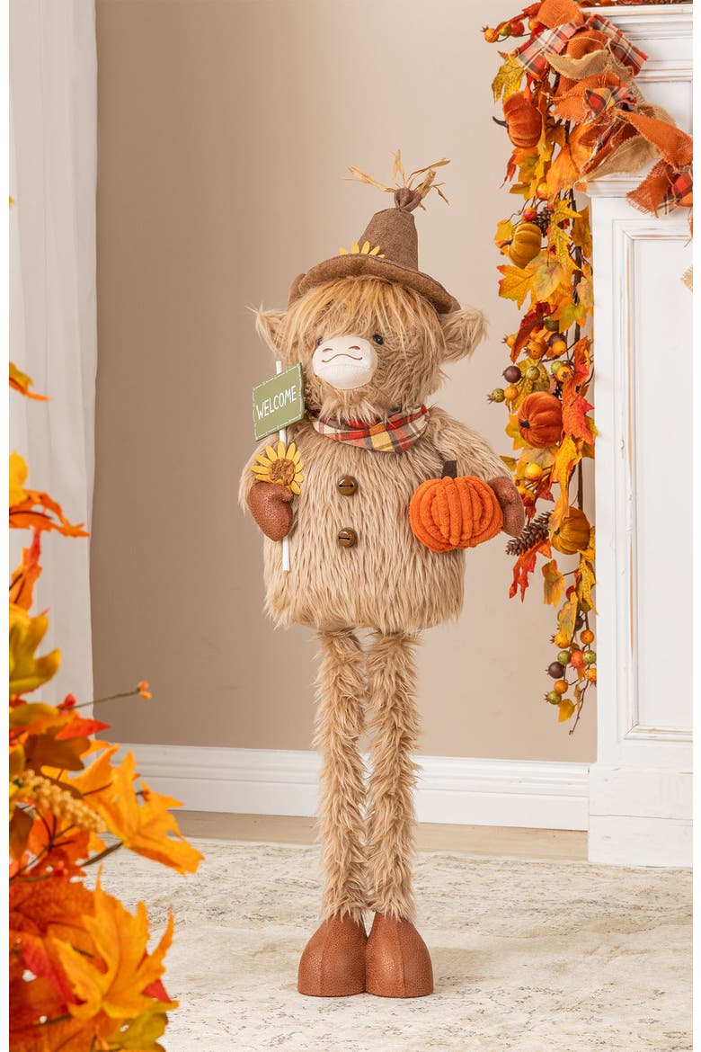 Fall Fabric Highland Cow Pumpkin Dog Porch Decor With Telescoping Legs, Alternate, color, Orange